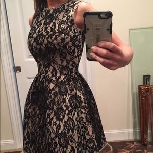 H&M Cream dress with black lace overlay. Sz 4.